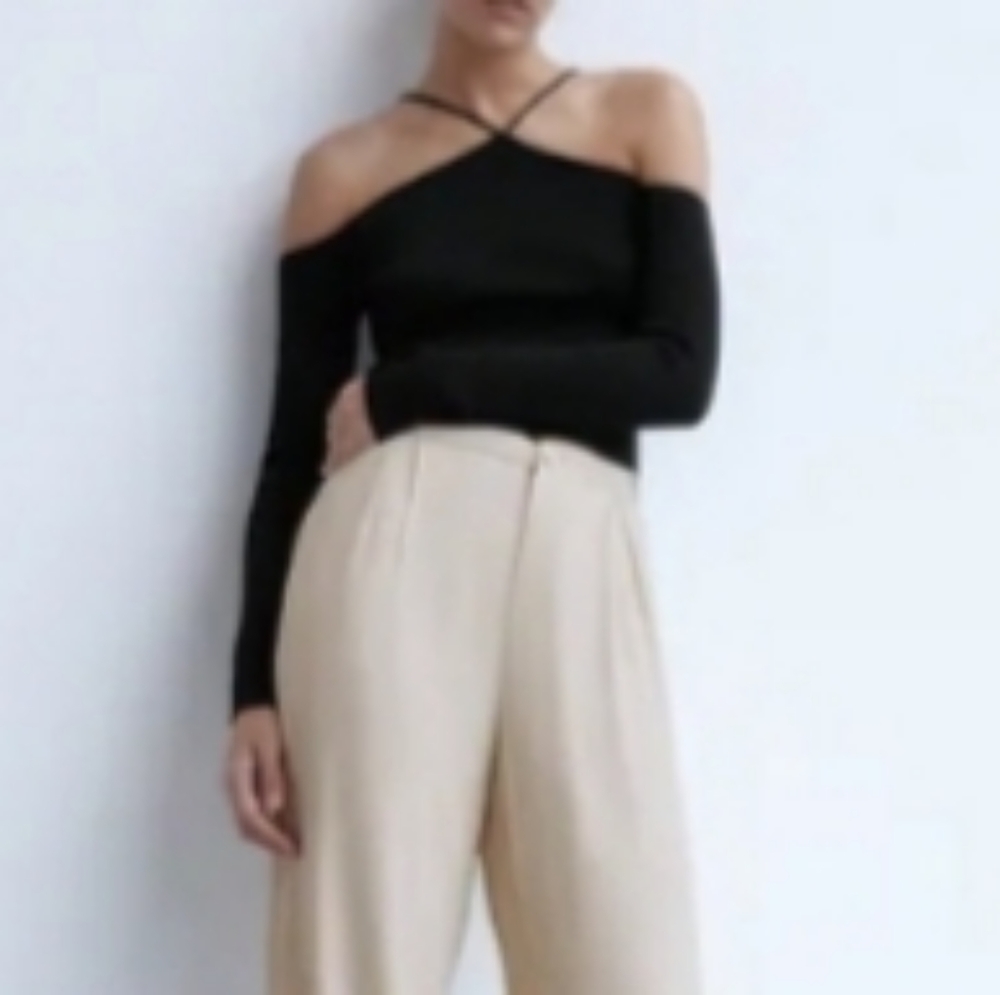 Zara Cut Out Black Knit Top